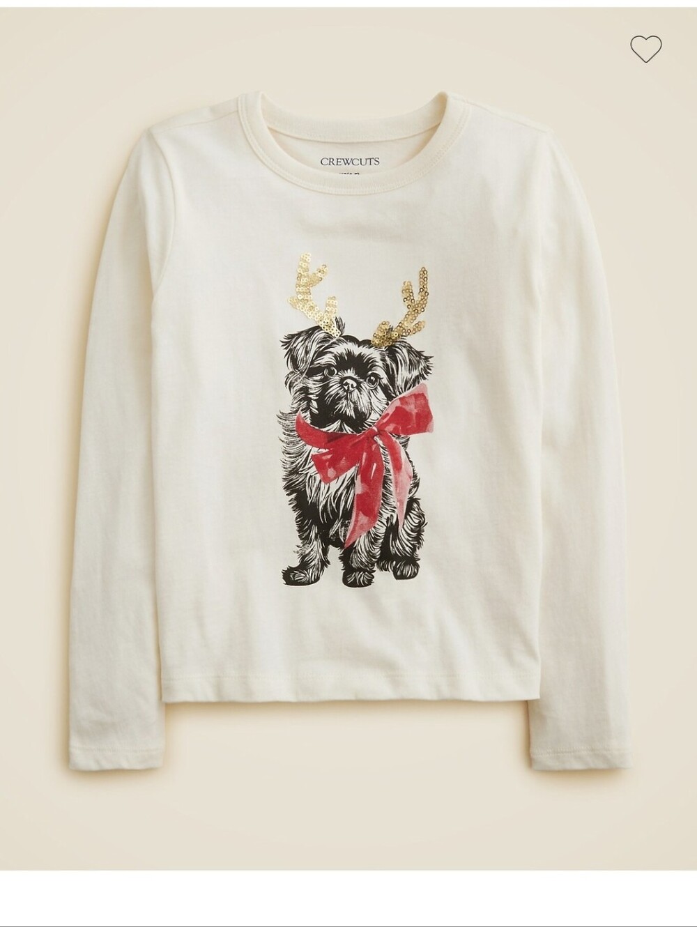 J.Crew Girls' long-sleeve antler pup graphic T-shirt with sequins XS 4-5 BNWT SO